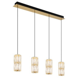 Luminosa Lighting Luminosa Stefanie Bar Pendant Ceiling Light Gold Colours Antique Crystals Clear Glass Shade 4X Led 3000K
