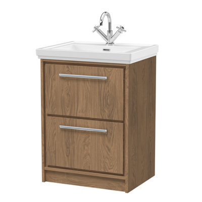 Hudson Reed Lille Floorstanding Two Drawer Contemporary Vanity Unit With 1 Tap Hole Basin In Antique Oak, 630 X 471mm - image 1