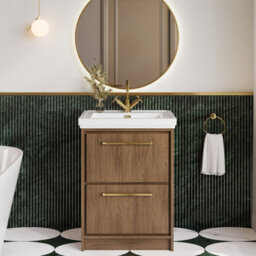 Hudson Reed Lille Floorstanding Two Drawer Contemporary Vanity Unit With 1 Tap Hole Basin In Antique Oak, 630 X 471mm - thumbnail 2