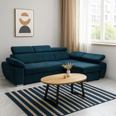 Boston Mini Premium Right Hand Corner Sofa Bed Blue Corduroy Upholstery With Storage And Bonell Spring Support - image 1