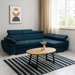 Boston Mini Premium Right Hand Corner Sofa Bed Blue Corduroy Upholstery With Storage And Bonell Spring Support - thumbnail 1