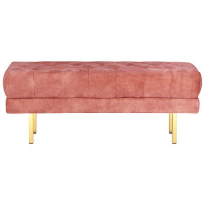 Wyld And Coco Pink Velvet Tufted Bed Bench With Gold Metal Legs, Compact Rectangular Seat W117 X D40 X H44Cm - image 1