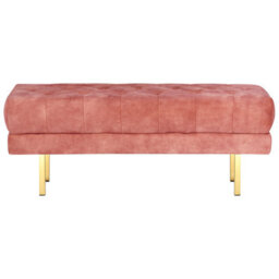 Wyld And Coco Pink Velvet Tufted Bed Bench With Gold Metal Legs, Compact Rectangular Seat W117 X D40 X H44Cm - thumbnail 1