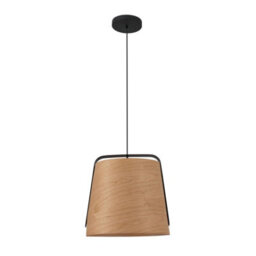 Luminosa Lighting Luminosa Stood 1 Light Dome Ceiling Pendant Black And Cherry Wood, E27 - thumbnail 1