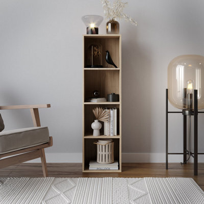 Urbn-Living Urbnliving 30Cm Height Oak 4 Tier Wooden Bookcase Shelving Display Storage Wood Shelf Shelves Cube - image 1