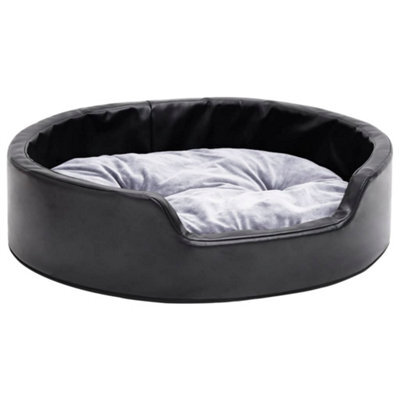 Berkfield Luxury Dog Bed Black And Grey 69X59X19 Cm Plush And Faux Leather - image 1