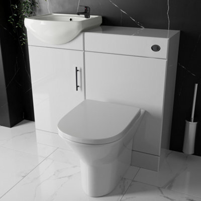 Bubly Bathrooms Sienna 903mm Gloss White Vanity Unit & Back-To-Wall Wc Toilet Set With Matt Black Tap & Rimless Toilet - image 1