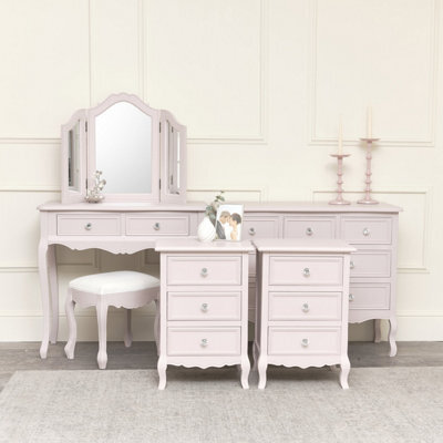 Melody Maison Bedroom Furniture Set 6 Drawer Chest Of Drawers, Dressing Table Set & Pair Of Bedside Tables - Victoria Pink Range - image 1