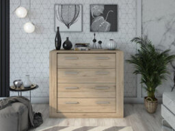 Arte Idea Contemporary Chest Of Drawers Silver Handles 4 Drawers Oak San Remo Effect H910mm W1000mm D420mm