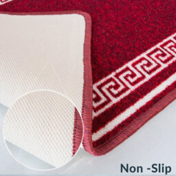 Loomed Red White Geometric Bordered Non Slip Washable Kitchen Utility Mat 120X160Cm - thumbnail 2