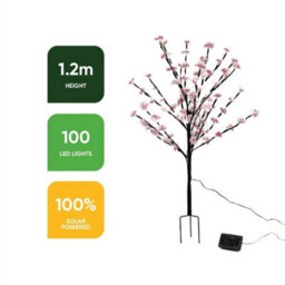 Solar Cherry Blossom Tree Stake Lights, 120Cm 100 Led Weatherproof Outdoor Garden Decor, Cordless Design - thumbnail 2