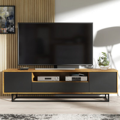 Creative Furniture Rift Loft Tv Unit 200Cm - Dark Oak & Black - image 1