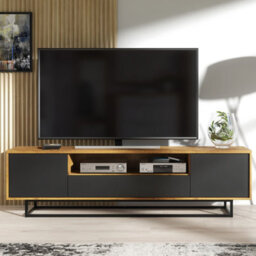 Creative Furniture Rift Loft Tv Unit 200Cm - Dark Oak & Black - thumbnail 1