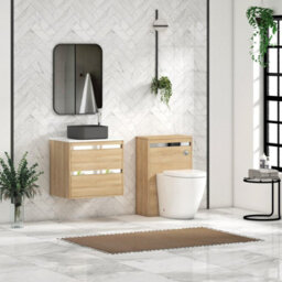 Royal Bathrooms Orion 600mm Natural Oak Wall Hung Plain White Countertop Vanity Unit 2 Drawer With Art Square Basin & Chrome Accent Trim - thumbnail 3