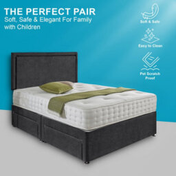 Dining Tables Seoul Matching Headboard Divan Set, 2 Drawer On Same Side With Sprung 1500 Comfort Mattress - Chenille Charcoal - Double - thumbnail 2
