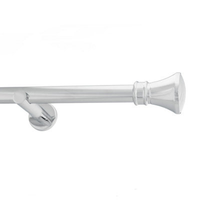 Toolty Chrome Metal Curtain Pole 25mm With Finials Rod Modern Brackets Liberty 175Cm