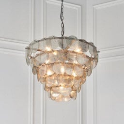 Antique Silver Tiered Mercury Glass Ceiling Pendant - 9 Bulb Light Fitting - thumbnail 4