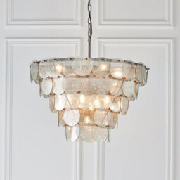 Antique Silver Tiered Mercury Glass Ceiling Pendant - 9 Bulb Light Fitting - thumbnail 3
