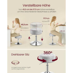 Dove Grey Pu Adjustable Dressing Stool 360 - thumbnail 4