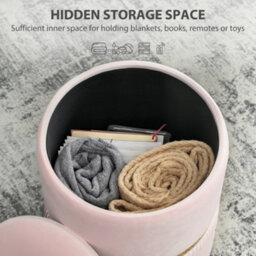 Homcom Round Pouffe Storage Footstool With Hidden Space, Pink - thumbnail 4