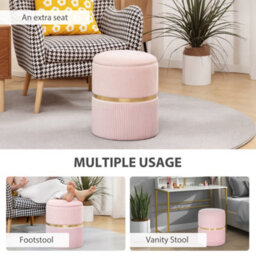 Homcom Round Pouffe Storage Footstool With Hidden Space, Pink - thumbnail 6