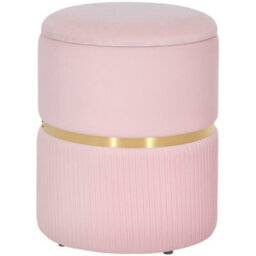 Homcom Round Pouffe Storage Footstool With Hidden Space, Pink - thumbnail 2