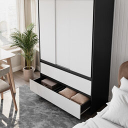 Urbn-Living Urbnliving 180Cm Height Black Carcass 3 Sliding White Door With 4 White Drawer Wardrobe Clothes Storage Hanging Rail Bedroom - thumbnail 5
