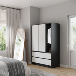 Urbn-Living Urbnliving 180Cm Height Black Carcass 3 Sliding White Door With 4 White Drawer Wardrobe Clothes Storage Hanging Rail Bedroom - thumbnail 4