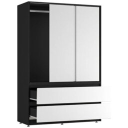 Urbn-Living Urbnliving 180Cm Height Black Carcass 3 Sliding White Door With 4 White Drawer Wardrobe Clothes Storage Hanging Rail Bedroom - thumbnail 7