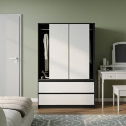 Urbn-Living Urbnliving 180Cm Height Black Carcass 3 Sliding White Door With 4 White Drawer Wardrobe Clothes Storage Hanging Rail Bedroom - thumbnail 3