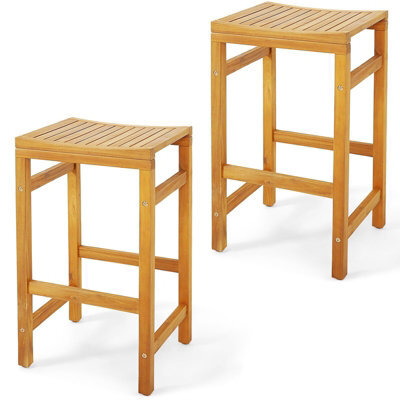 Gainoom 2Pcs Outdoor 76Cm Height Bar Chair Natural Patio Acacia Wood Bar Stool Set - image 1