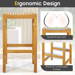 Gainoom 2Pcs Outdoor 76Cm Height Bar Chair Natural Patio Acacia Wood Bar Stool Set - thumbnail 8