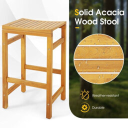 Gainoom 2Pcs Outdoor 76Cm Height Bar Chair Natural Patio Acacia Wood Bar Stool Set - thumbnail 7