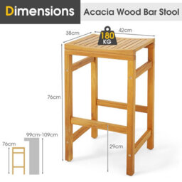 Gainoom 2Pcs Outdoor 76Cm Height Bar Chair Natural Patio Acacia Wood Bar Stool Set - thumbnail 2