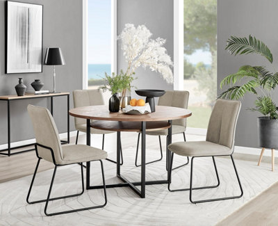 Furniturebox Uk Adley Brown Wood Storage Dining Table & 4 Taupe Halle Chairs - image 1