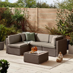 Furniturebox Orlando Brown Rattan Garden Sofa Modular Outdoor Patio Couch Seating, Table & 4 Chairs Garden Corner Sofa Set +Cover - thumbnail 3