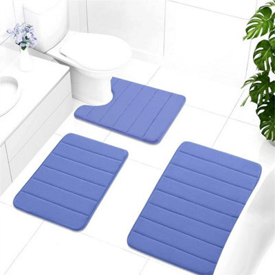 Blue Memory Foam Bath Mat Pedestal Set Non Slip Toilet Bathroom Contour Rugs 3 Piece - image 1