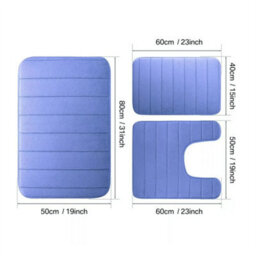 Blue Memory Foam Bath Mat Pedestal Set Non Slip Toilet Bathroom Contour Rugs 3 Piece - thumbnail 2