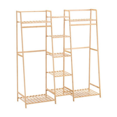 Heavy Duty Wooden Clothes Rail Rack Garment Hanging Stand Corner Open Wardrobe - image 1