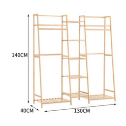 Heavy Duty Wooden Clothes Rail Rack Garment Hanging Stand Corner Open Wardrobe - thumbnail 2