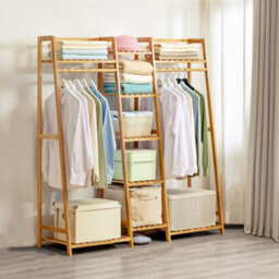 Heavy Duty Wooden Clothes Rail Rack Garment Hanging Stand Corner Open Wardrobe - thumbnail 5
