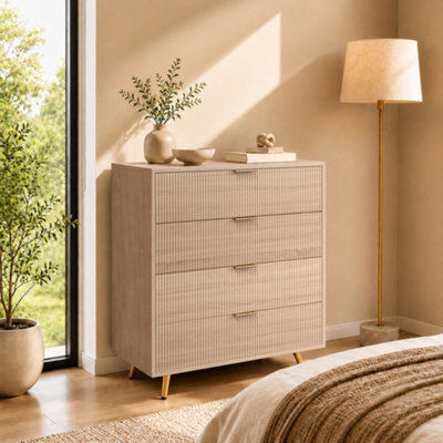 Homcom Bedroom Chest Of Drawers With 4 Drawers And Gold-Tone Handles Natural - image 1