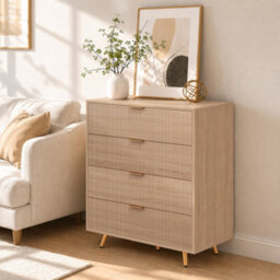 Homcom Bedroom Chest Of Drawers With 4 Drawers And Gold-Tone Handles Natural - thumbnail 8