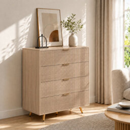 Homcom Bedroom Chest Of Drawers With 4 Drawers And Gold-Tone Handles Natural - thumbnail 9