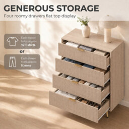 Homcom Bedroom Chest Of Drawers With 4 Drawers And Gold-Tone Handles Natural - thumbnail 5