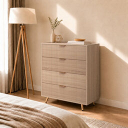 Homcom Bedroom Chest Of Drawers With 4 Drawers And Gold-Tone Handles Natural - thumbnail 2