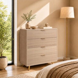 Homcom Bedroom Chest Of Drawers With 4 Drawers And Gold-Tone Handles Natural - thumbnail 1