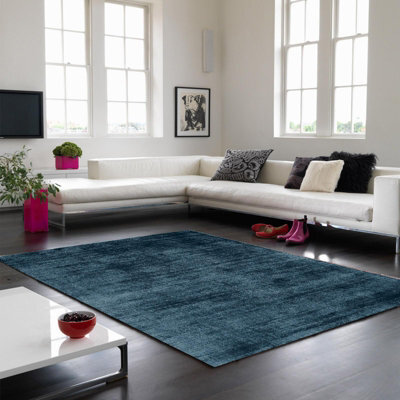 Teal Handmade , Luxurious , Modern , Plain Easy To Clean Viscose Rug For Living Room, Bedroom - 240Cm X 340Cm