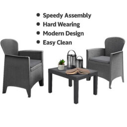 idooka Garden Furniture Set Table & Chairs 3 Piece Bistro Patio Outdoor Furniture & Leisure Rattan Style - thumbnail 5
