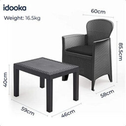 idooka Garden Furniture Set Table & Chairs 3 Piece Bistro Patio Outdoor Furniture & Leisure Rattan Style - thumbnail 6